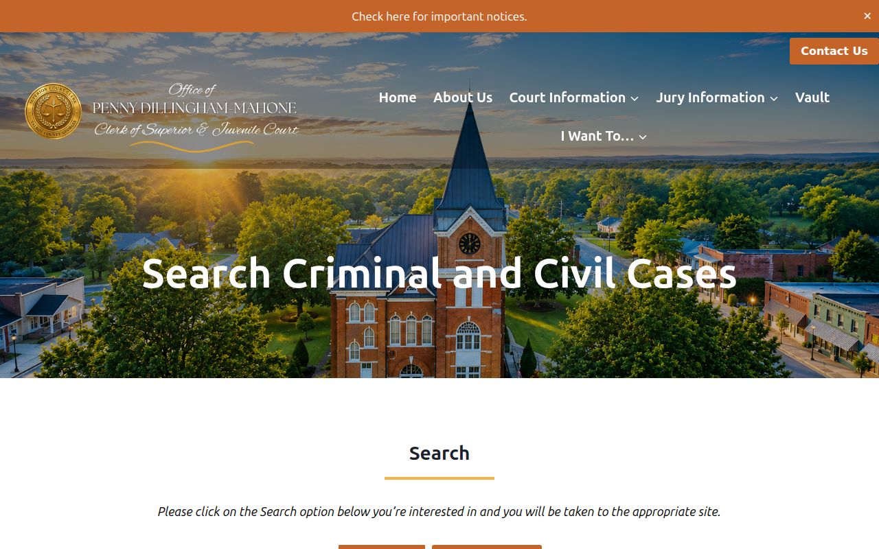 Talbot clerk page routing users to criminal and civil case searches