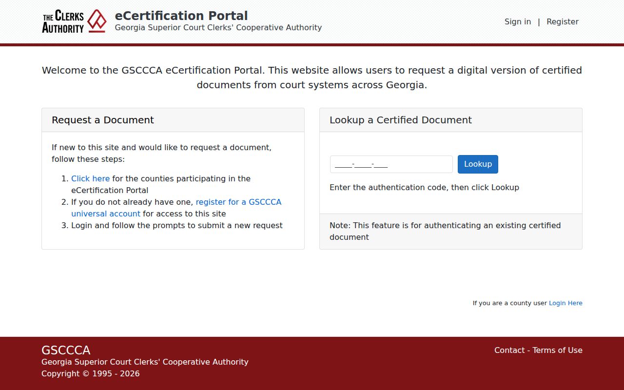 GSCCCA eCertification service for certified Georgia court records