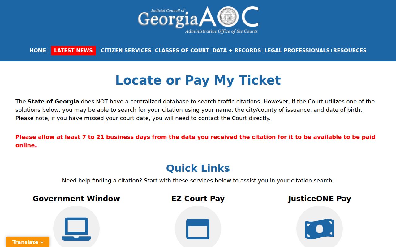 Talbot County traffic court records route through the Georgia ticket locator